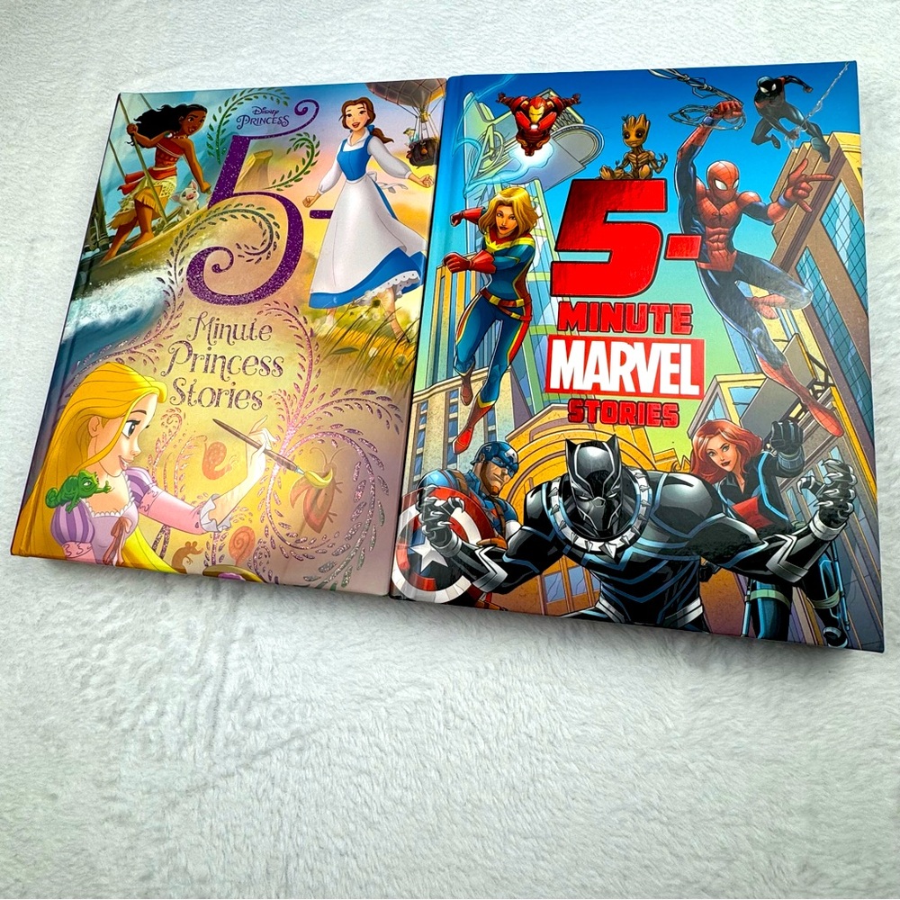 5-Minute Children Stories. Hardcover. Lot of 2 books Princess/ Marvel stories.